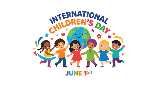 international children s day illustration with diverse group of kids