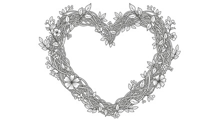 Fototapeta premium Hand Drawn Floral Heart Wreath Line Art Illustration