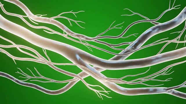 Abstract Illustration of Intertwining Blood Vessels on Green Background Highlighting Human Anatomy and Circulatory System Complexity