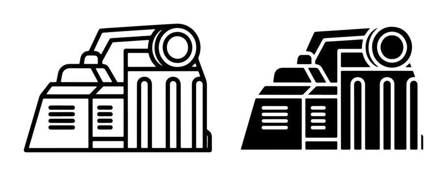 Industrial Machine Icon Set, Heavy Equipment Vector Graphics, Manufacturing Plant Symbols, Factory Machinery