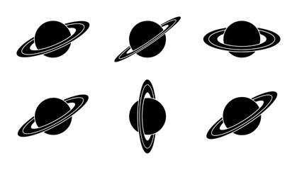 Saturn Planet Icons, Ringed Celestial Body Graphics, Space Exploration Vector Set, Cosmic Astronomy Symbols © Faria