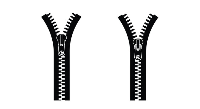 Two black zipper silhouettes on a white background silhouette