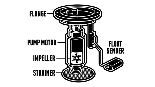 Diagram of a fuel pump assembly with labels.