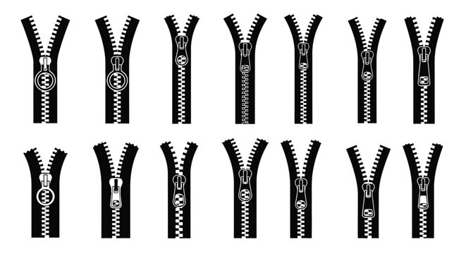 Black zipper silhouettes collection on a white background