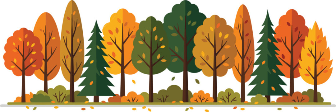 Autumn Forest Tree Vector Banner Featuring Colorful Flat Maple Oak Pine and Birch Trees for Autumn Landscape and Thanksgiving Season Background Designs