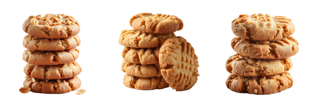 Set of Freshly baked soft sugar cookies with slightly golden edges and smooth top texture on transparent png background. Ai generated