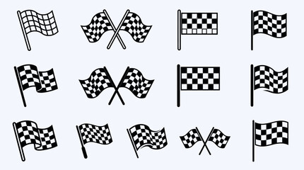 Fototapeta premium Checkered racing flags collection vector icons for motorsports and competition