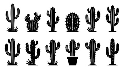 Black silhouette cactus illustrations © mdshawon
