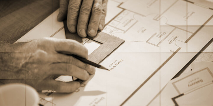 Architect working on a project, geometric pattern