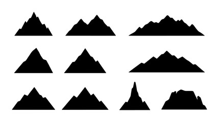 Mountain Silhouettes Collection, Diverse Peak Shapes, Vector Graphics for Outdoor Adventure and Nature Themes, Graphic Design Elements © Farzana