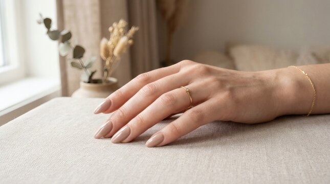Woman's hand with manicured nails on a table perfect for National Nail Polish Day