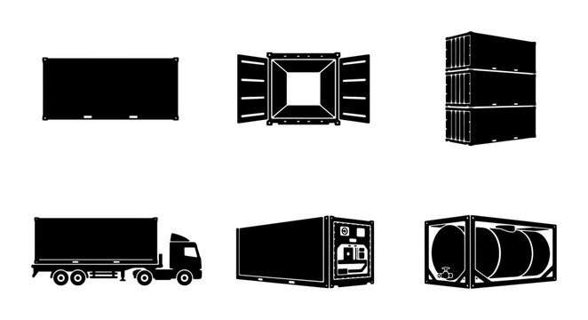 Shipping Container Icons, Cargo Transport Vector Set, Logistics and Delivery Graphics, Intermodal Freight Storage Illustrations