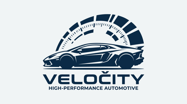 Sleek sports car logo with speedometer for high performance automotive brand.