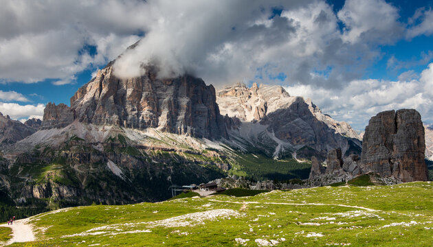 Misty mountains in the Dolomites, Italy, Tofana di Rozes