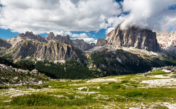 Misty mountains in the Dolomites, Italy, Tofana di Rozes