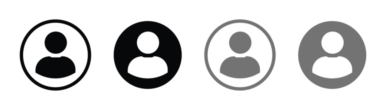 Group of user profile avatar icons in circular frame featuring solid black and grey styles isolated on transparent background for web interface design.