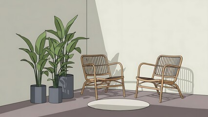Fototapeta premium Modern outdoor furniture with green plants.