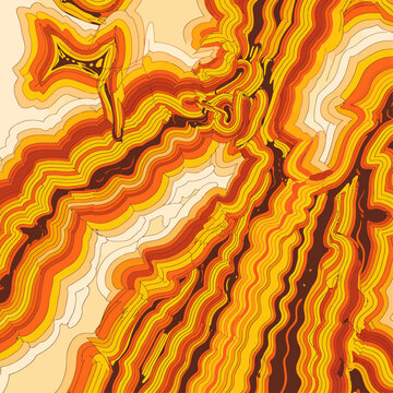 Abstract fluid topographic pattern with flowing wavy lines in warm orange yellow and red tones for creative printables and backgrounds
