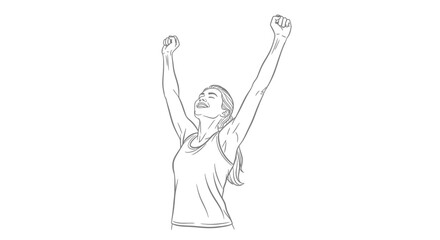 Obraz premium Happy woman with arms raised in success pose line art illustration