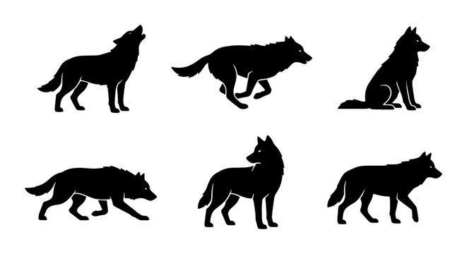 Wolf Silhouettes Vector Pack: Howling, Running, Sitting, Walking, Standing Canine Icons