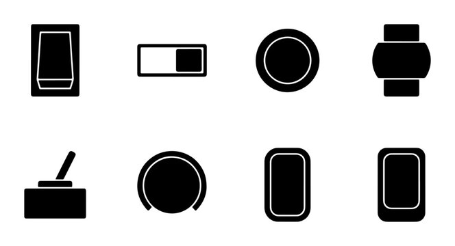 Toggle Switch Icons, Round Button Vector Set, Control Elements Collection, Electrical Switch Graphics