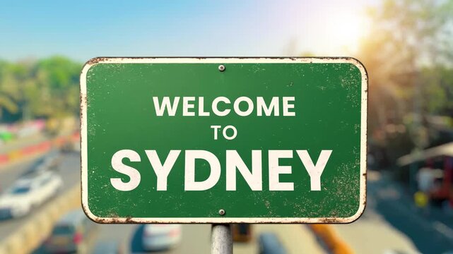 green highway road signs welcoming travelers to iconic Australian destinations