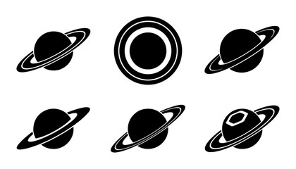 Saturn Planet Icons, Ringed Celestial Body Vector Graphics, Cosmic Space Symbols, Astronomical Illustration Set © Tasmia