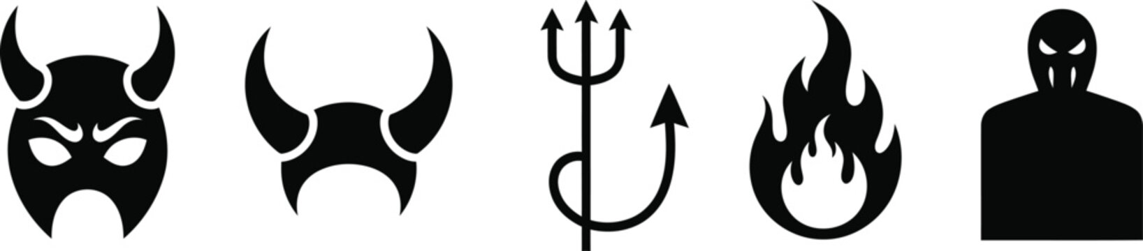 Black devil symbols and icons set