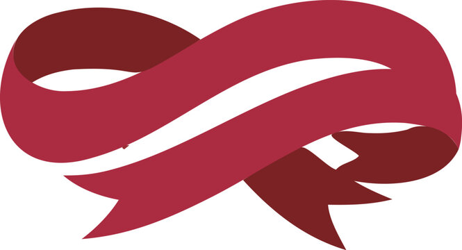 A deep red ribbon folded into a continuous infinity loop symbol