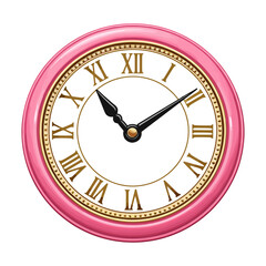 Fototapeta premium Pink Clock Illustration, Round clock with pink frame and Roman numerals showing 10:10, symbolizing time and tradition