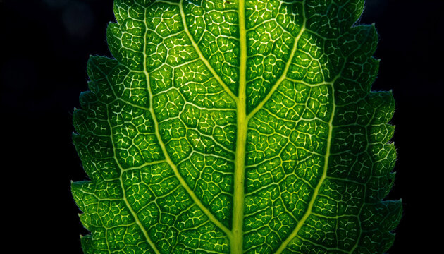 Magnified Dicotyledoneae leaf with brilliant lime green venation