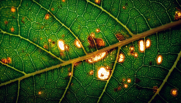 Macro view of a Dicotyledoneae leaf with senescence or damage