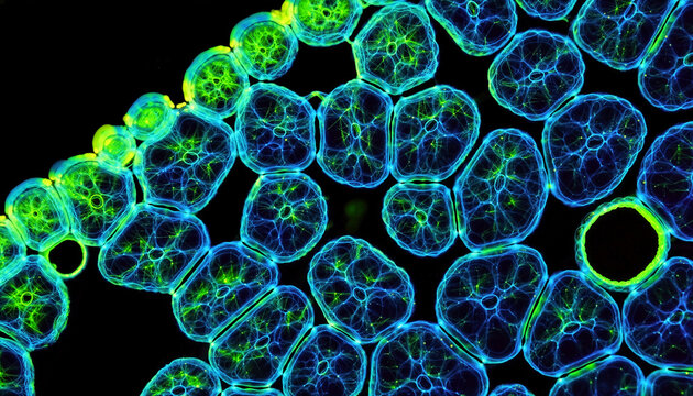 Fluorescence microscopy of dense plant parenchyma or meristematic cells