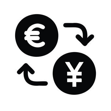 Euro and yen currency exchange arrows icon - Minimalist vector icon showing euro and yen currency symbols with circular exchange arrows.