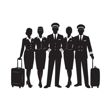 silhouette of airline crew flight attendants and pilots