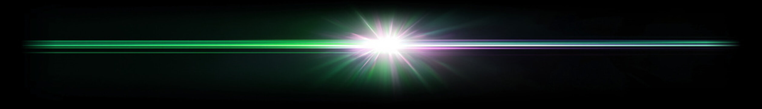 Green Purple Lens Flare Overlay Cross Light Trails on Dark Background