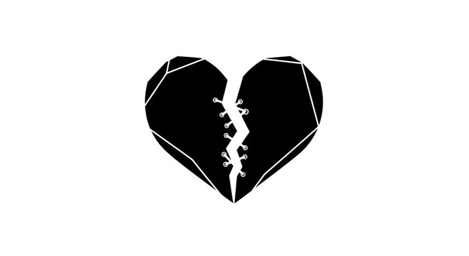 Minimalist Black Stitched Broken Heart Graphic Icon