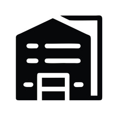 Fototapeta premium Modern building icon with parking lot symbol - Simple black and white vector icon of a stylized building with a parking lot sign beside it