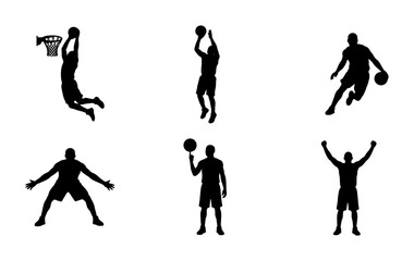 Basketball Player Silhouettes, Dynamic Action Poses, Slam Dunk and Shooting, Vector Set for Sports Graphics and Athletic Design © Tania