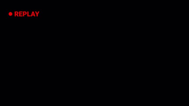 Glowing red replay indicator on dark background for video playback. 4k video