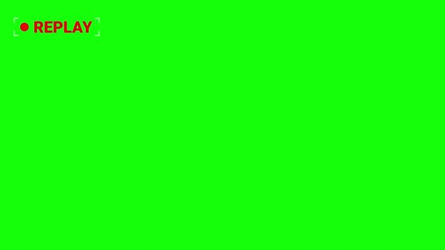 Animated Red Replay Text with Blinking Dot on Green Screen. 4k