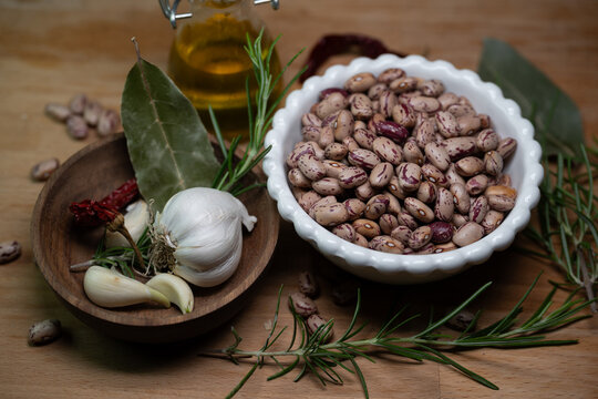 Still life of dried borlotti beans