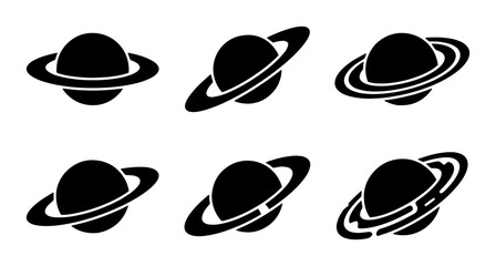 Saturn Planet Icons, Cosmic Ringed Celestial Body Symbols, Space Exploration Vector Graphics, Astronomical Illustration Set © Jahidul