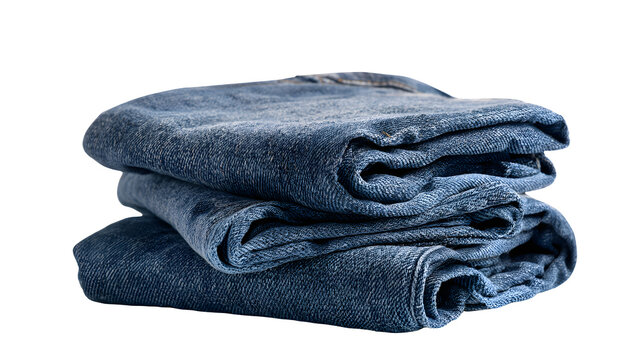 folded denim jeans, fashion product shot, isolated on white background