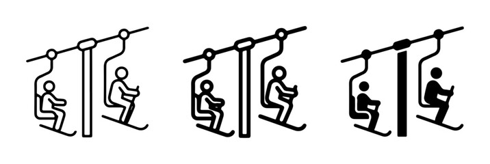Ski Lift Icons, Winter Transport Symbols, Snow Resort Aerial Cableway Graphics, Skiing People Silhouette Set © Nabila