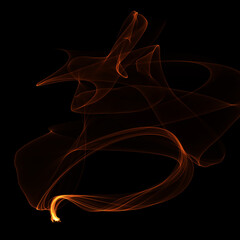 Abstract Fiery Light Trails and Orange Smoke Swirls on Black Background © Qasim