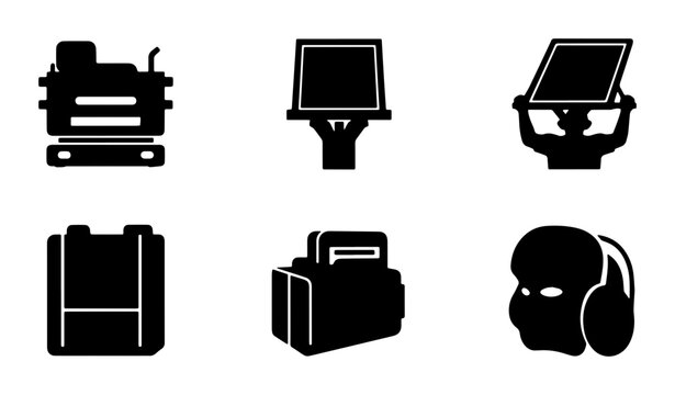Industrial Equipment Icons, Machinery Symbols, Mechanical Devices Vector Set, Technology and Engineering Graphics
