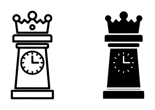 Chess Rook Time Icons, Strategy Game Clock Symbols, Royalty Board Game Pieces, Vector Graphics for Business and Strategy