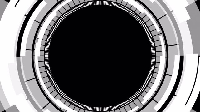 Abstract tech gear motion graphic design featuring white grey concentric rings, futuristic HUD interface overlay element for data visualization