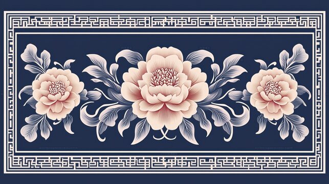 Elegant Floral Design with Greek Key Border